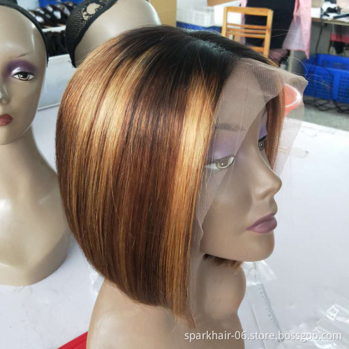 Human Hair Lace Front Wig Transparent Glueless Virgin Straight Pre Pluck HD Lace Wig Bob Brazilian Hair Lace Frontal Wig